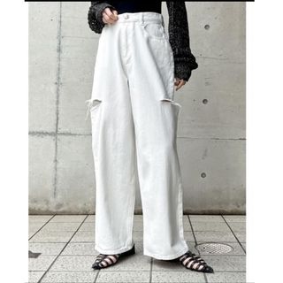 Re:EDIT - 新品タグ付き　サイドスリットワイドストレートコットンデニムパンツ　トールサイズ