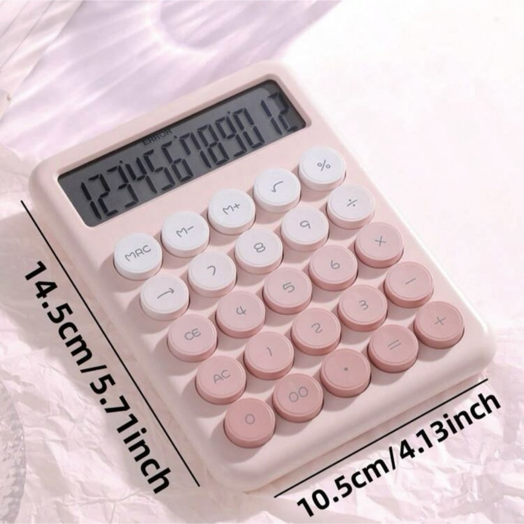 ピンクグラデーション丸ボタン可愛い電卓♡タイプライター風 12桁 ホワイト計算機 インテリア/住まい/日用品のオフィス用品(オフィス用品一般)の商品写真