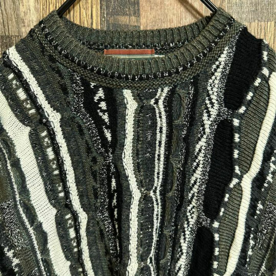 3D ニット セーター ブラック オリーブ メンズ 冬服 2XL USA古着 メンズのトップス(ニット/セーター)の商品写真