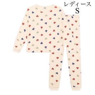 プチバトー(PETIT BATEAU)の新品 プチバトー 2024 SS 新作 レディース S 長袖 パジャマ ハート(パジャマ)