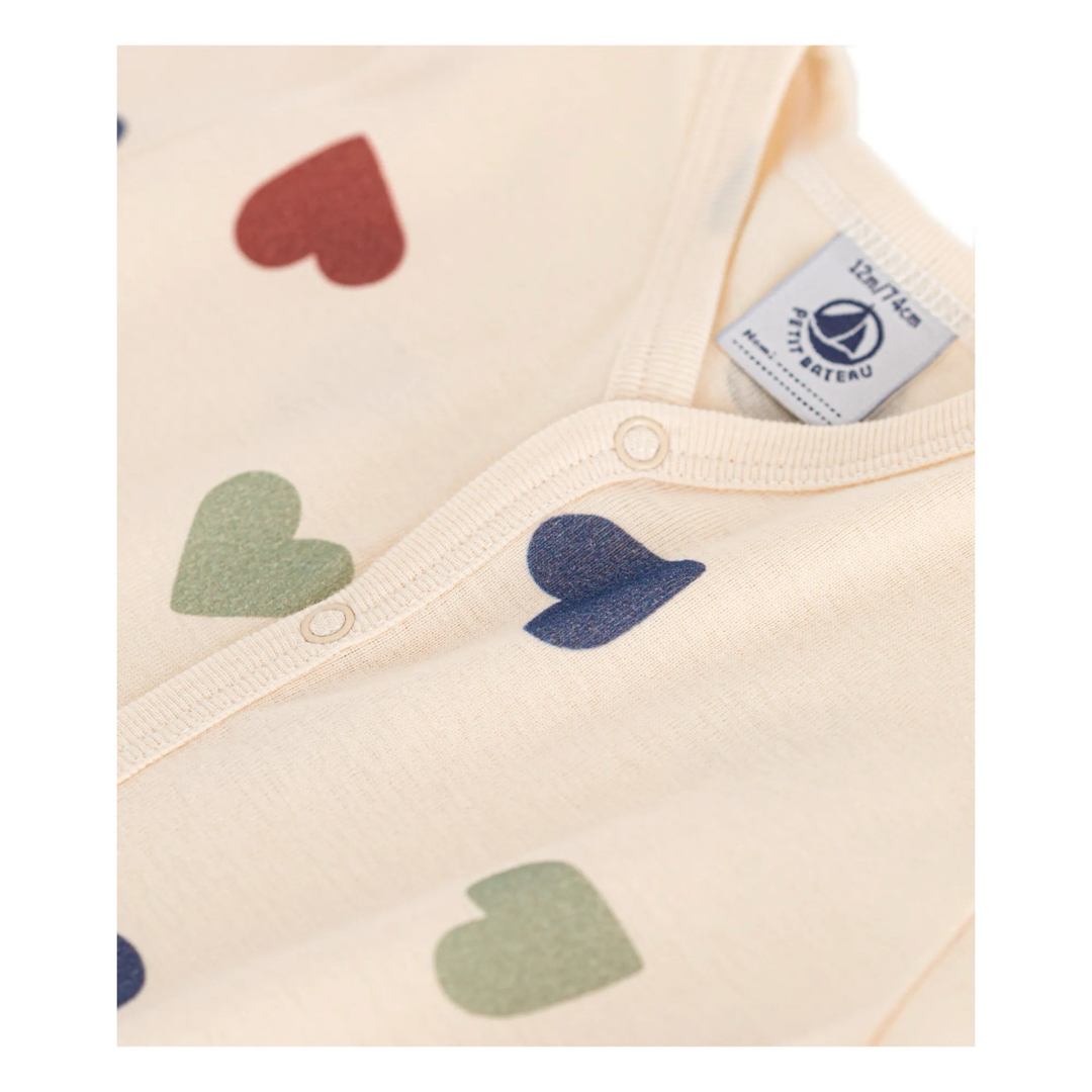 PETIT BATEAU(プチバトー)の新品 プチバトー プリント ショート ロンパース 半袖 ハート 18m キッズ/ベビー/マタニティのベビー服(~85cm)(ロンパース)の商品写真