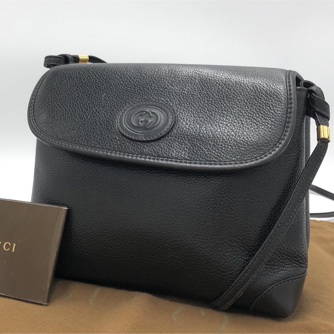 Gucci(グッチ)のオールドグッチ　ショルダーバッグ　GG　インターロッキング　レザー　ブラック レディースのバッグ(ショルダーバッグ)の商品写真