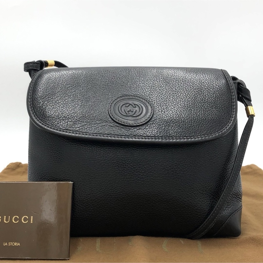 Gucci(グッチ)のオールドグッチ　ショルダーバッグ　GG　インターロッキング　レザー　ブラック レディースのバッグ(ショルダーバッグ)の商品写真