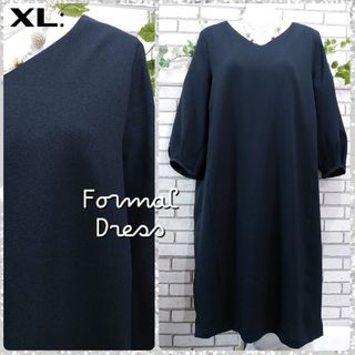 XL：極美品★フォーマルワンピース★ダークネイビー(ひざ丈ワンピース)