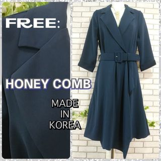 FREE：未使用★フォーマルワンピース／HONEYCOMB・韓国★ネイビー(ひざ丈ワンピース)