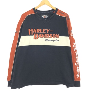 ハーレーダビッドソン(Harley Davidson)の古着 ハーレーダビッドソン Harley-Davidson Vネック アドバタイジング スウェットシャツ トレーナー メンズXL  /eaa369060(スウェット)