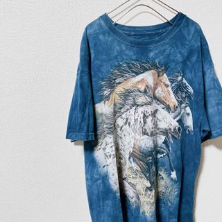 ヴィンテージ(VINTAGE)のザマウンテン the mountain ホース 馬 タイダイ USA古着 青(Tシャツ/カットソー(半袖/袖なし))