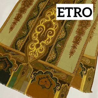 ★ETRO★ ロングスカーフ ペイズリー柄 ウール シルク カーキ