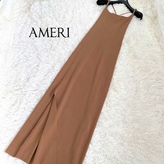 アメリヴィンテージ(Ameri VINTAGE)のアメリ AMERI バッククロス Iライン ニット スリット ロング ワンピース(ロングワンピース/マキシワンピース)