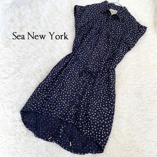 シーニューヨーク(Sea New York)のシーニューヨーク スタープリント 星柄 シャツ ワンピース リボン ネイビー(ロングワンピース/マキシワンピース)