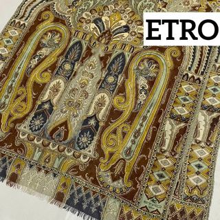 エトロ(ETRO)の★ETRO★ ロングスカーフ ペイズリー柄 シルク グレー ブラウン(バンダナ/スカーフ)