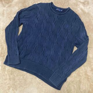 ポロラルフローレン(POLO RALPH LAUREN)のポロラルフローレン ウォッシュ加工 綿 ケーブルニット ネイビー ロゴ(ニット/セーター)