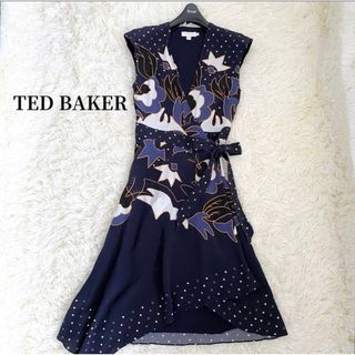 TED BAKER - テッドベイカー 花柄 ドット アシンメトリー カシュクール ラップワンピース