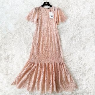 ザラ(ZARA)の【新品未使用】ZARA 総レース ロング マーメイド ワンピース L(ロングワンピース/マキシワンピース)