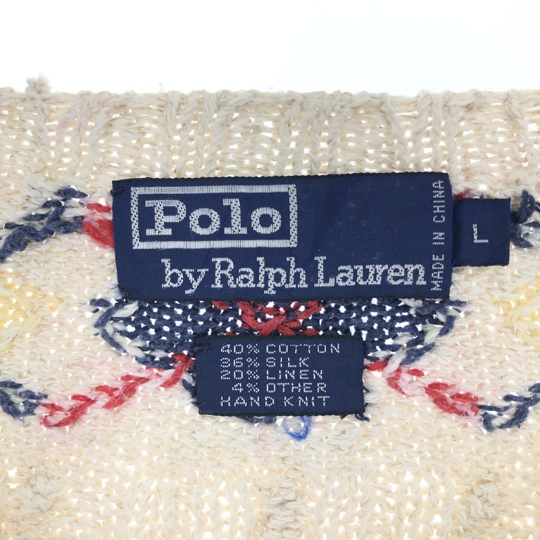 Ralph Lauren(ラルフローレン)の古着 ラルフローレン Ralph Lauren POLO by Ralph Lauren ケーブル編み コットン×シルクニットセーター メンズL  /eaa399714 メンズのトップス(ニット/セーター)の商品写真