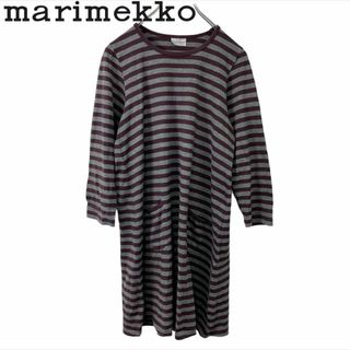 マリメッコ(marimekko)の■ marimekko ボーダーワンピース パープル×グレー 七分丈(ひざ丈ワンピース)