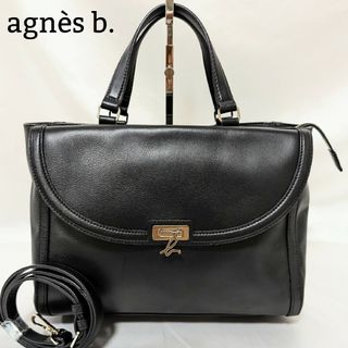 アニエスベー(agnes b.)の未使用級 アニエスベー  2wayショルダーバッグ 牛革 ロゴ 黒 A4可(ショルダーバッグ)