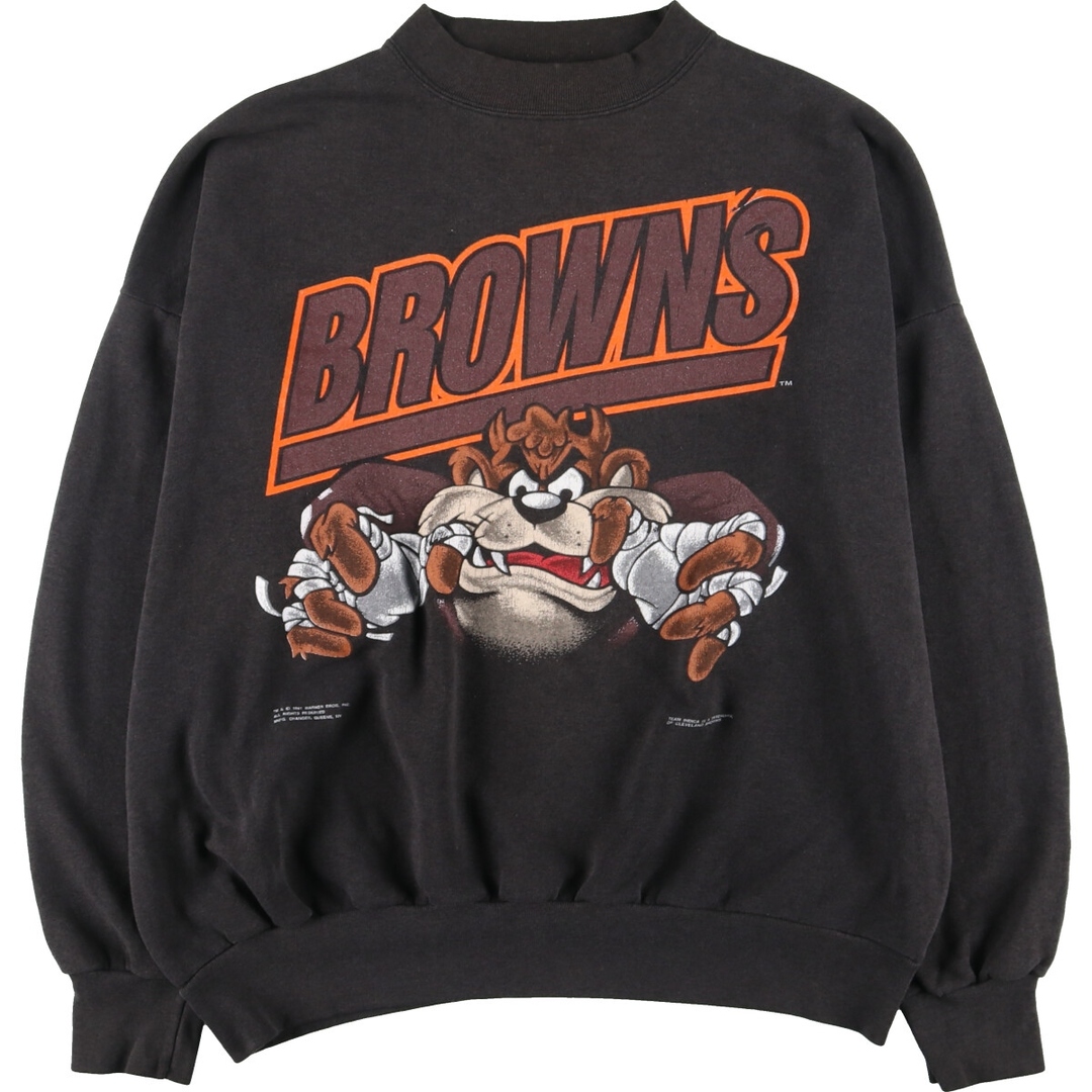 古着 90年代 Changes NFL CLEVELAND BROWNS クリーブランドブラウンズ LOONEY TUNES タズマニアンデビル モックネック キャラクタースウェットシャツ トレーナー USA製 メンズXL ヴィンテージ /eaa431474 メンズのトップス(スウェット)の商品写真