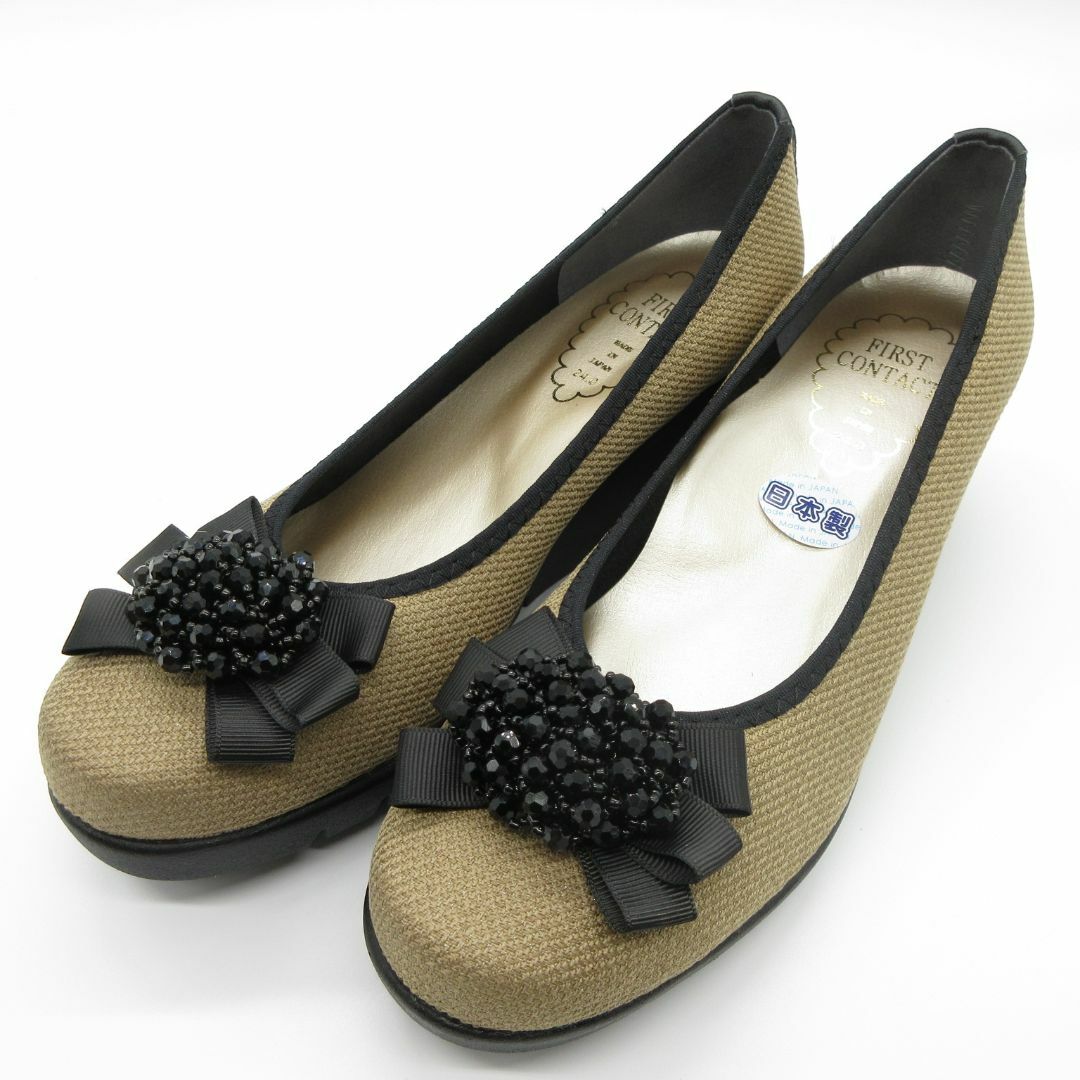 新品22.5CM♡日本製ビジュー　リボン　コンフォートパンプス レディースの靴/シューズ(ハイヒール/パンプス)の商品写真