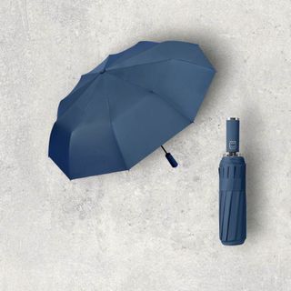 10本骨　折り畳み傘　ネイビー　雨晴兼用　ボタンで開く　UV対策　紫外線カット(日用品/生活雑貨)