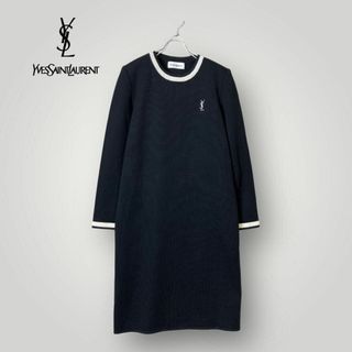 イヴサンローラン(Yves Saint Laurent)のヴィンテージ イヴサンローラン ニットワンピース 黒 M ロゴ刺繍(その他)