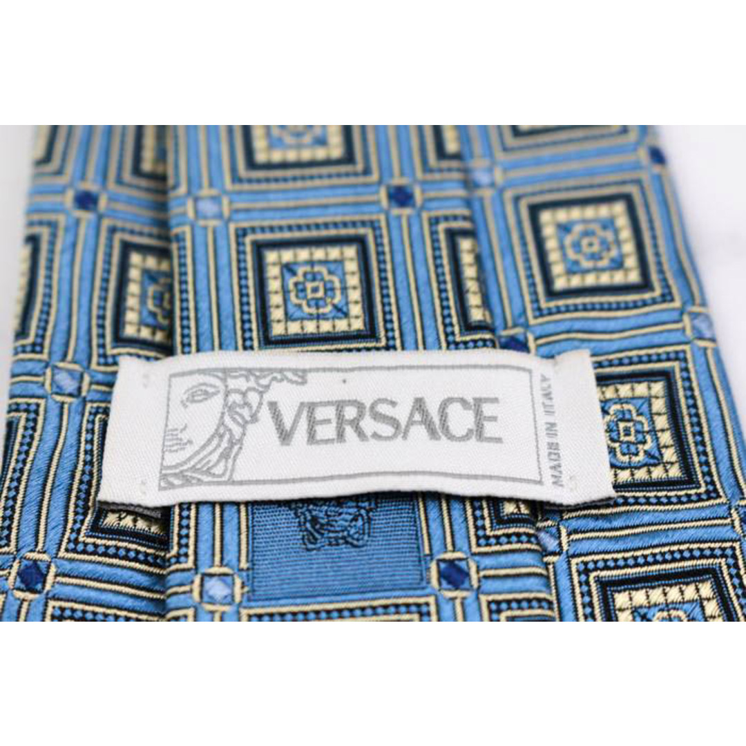VERSACE(ヴェルサーチ)のヴェルサーチ ブランド ネクタイ メデューサ柄 小紋柄 格子柄 シルク イタリア製 PO  メンズ ブルー VERSACE メンズのファッション小物(ネクタイ)の商品写真