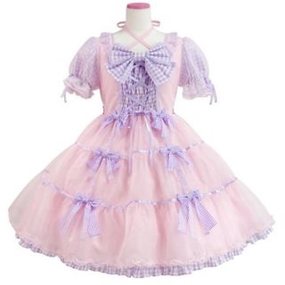 アンジェリックプリティー(Angelic Pretty)のAngelic Pretty puff ギンガム　ワンピース　ピンク(ひざ丈ワンピース)