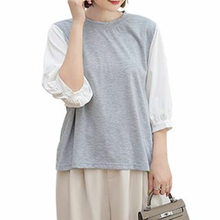 [AINOR] レディース トップス 秋 長袖 tシャツ ブラウン ストライプ (その他)