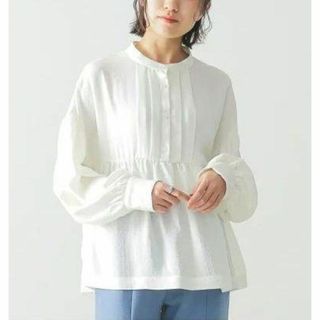 【BEAMS LIGHTS】WHITE ワッシャー 切り替え スモック ブラウス