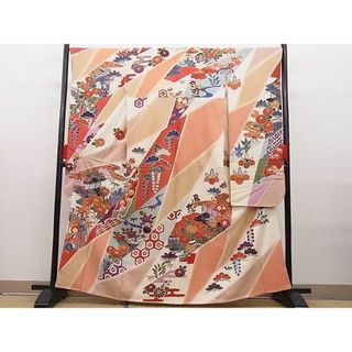 平和屋野田店■豪華振袖　型染め　駒刺繍　松竹梅　吉祥風景花文　暈し染め　金彩　逸品　n-yc6305(振袖)