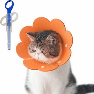 エリザベスカラー Sサイズ 猫 ソフト 軽量 犬 回復首輪 投薬器付き 新品(猫)