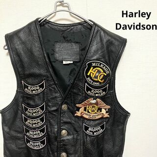 ハーレーダビッドソン(Harley Davidson)のハーレーダビッドソン　レザー　　ベスト　ロゴ　ワッペン　M　ブラック(ベスト)