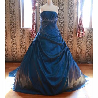 大きいサイズ15号ネイビーブルーカラードレス高級ウエディングドレス3Lサイズ(ウェディングドレス)