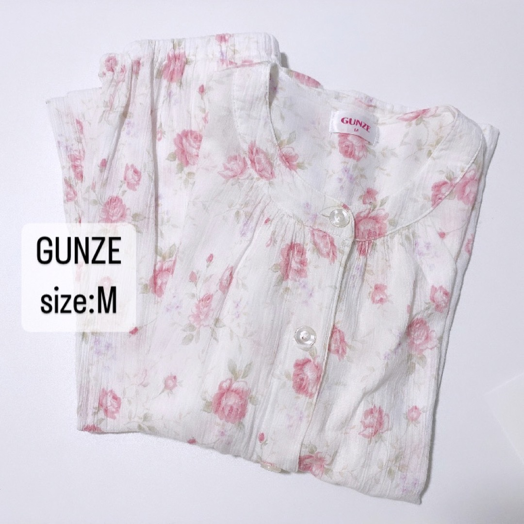 GUNZE(グンゼ)のGUNZE   花柄　パジャマ　半袖　ピンク　春夏　M レディースのルームウェア/パジャマ(パジャマ)の商品写真