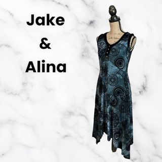 美品✨【Jake&Alina】ノースリーブスエードワンピース　ストレッチ　総柄(ロングワンピース/マキシワンピース)