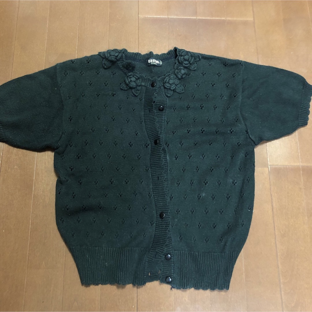 花モチーフ かぎ編み ざっくり編み カーディガン ブラック 半袖 レディースのトップス(カーディガン)の商品写真