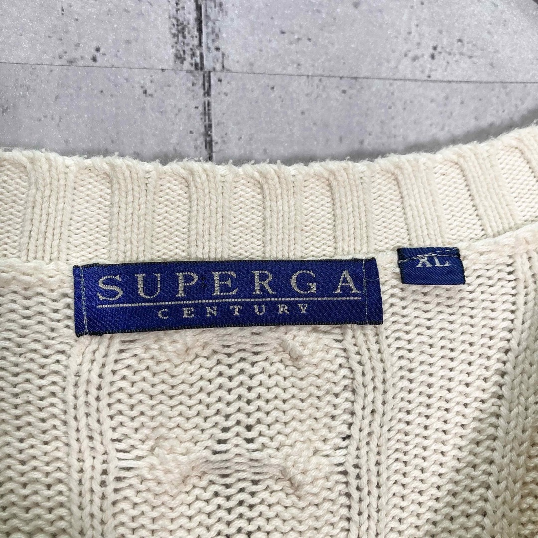 SUPERGA(スペルガ)の【ユーロ古着】80-90s コットン チルデンニット ケーブル編み リブライン メンズのトップス(ニット/セーター)の商品写真