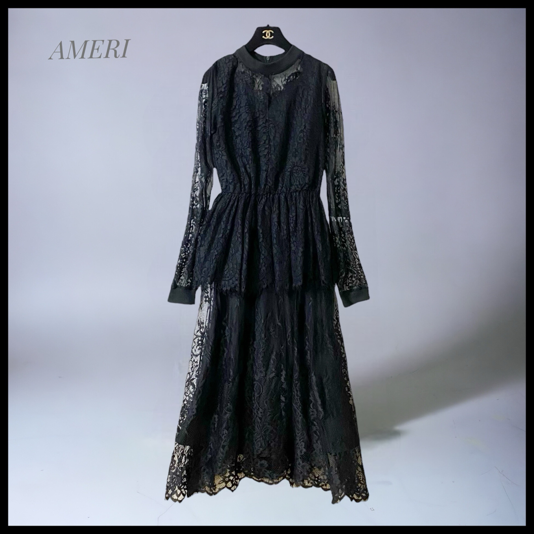 Ameri VINTAGE(アメリヴィンテージ)の【AMERI】  LACE LAYERED DRESS  ペチコート付 レディースのワンピース(ロングワンピース/マキシワンピース)の商品写真