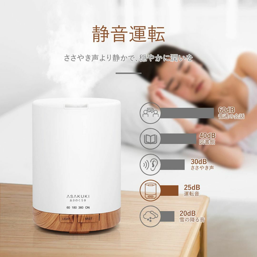 【色: ライトウッド】ASAKUKI 加湿器 卓上 アロマディフューザー 小型  スマホ/家電/カメラの冷暖房/空調(その他)の商品写真