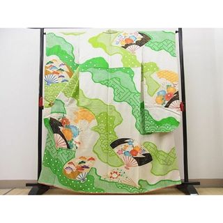 平和屋野田店■豪華振袖　絞り　駒刺繍　扇面吉祥松花文　金彩　逸品　n-pk5987(振袖)