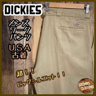 ディッキーズ(Dickies)のディッキーズ メンズ ワーク パンツ ベージュ ロゴ 2XLUSA古着 90(ワークパンツ/カーゴパンツ)