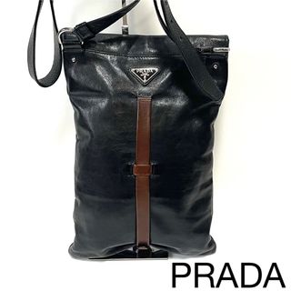 PRADA - 【良品】プラダ  ショルダーバッグ　サコッシュ　オールレザー　黒×ブラウン