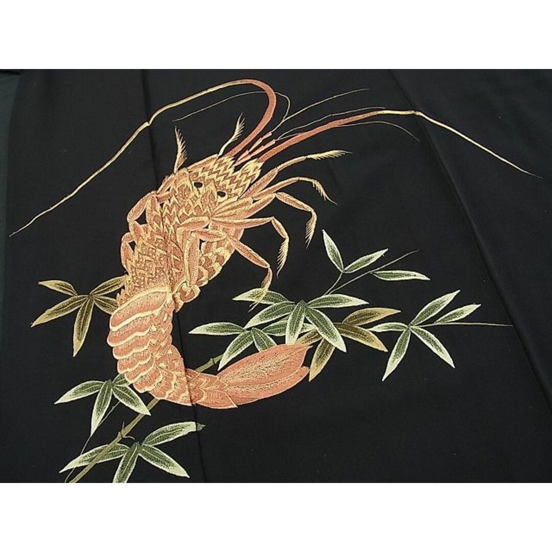 平和屋野田店□豪華黒留袖 総刺繍 伊勢海老に笹の葉 金糸 逸品 n 平和屋野田店□豪華黒留袖 総刺繍 伊勢海老に笹の葉 金糸 逸品 n