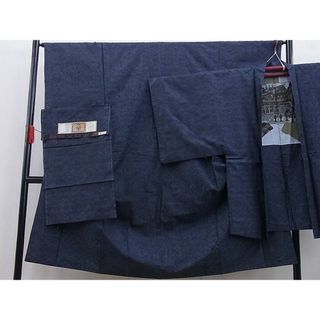 平和屋野田店■男性　本場大島紬　アンサンブル　泥染め　霞文　証紙付き　逸品　n-gh6799(着物)