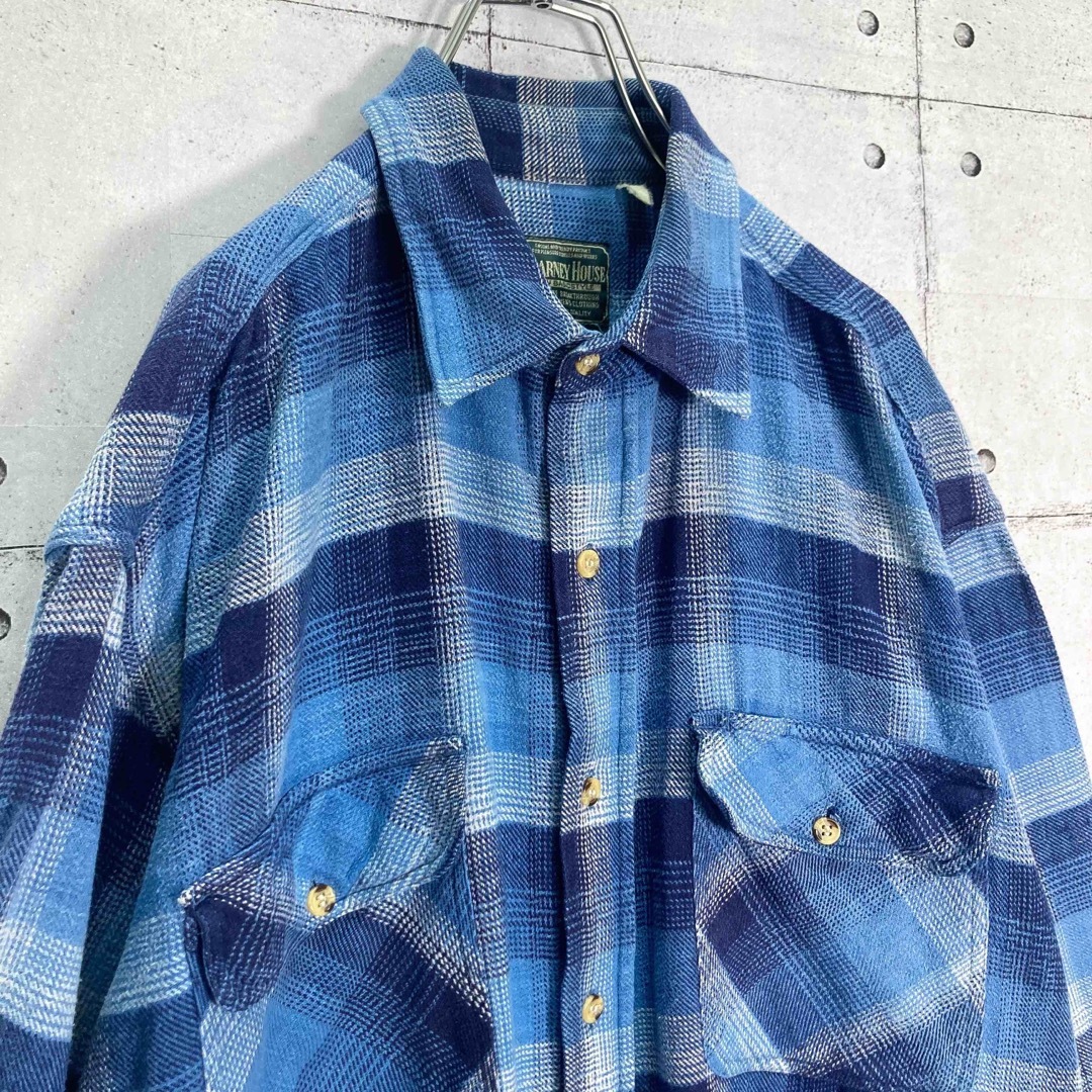 【人気カラー】90s チェック ヘビーネルシャツ ブルー コットン 古着 メンズのトップス(シャツ)の商品写真