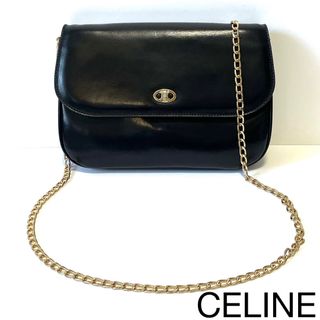 セリーヌ(celine)の【美品】セリーヌ　ショルダーバッグ　トリオンフ 金具　オールレザー　黒(ショルダーバッグ)