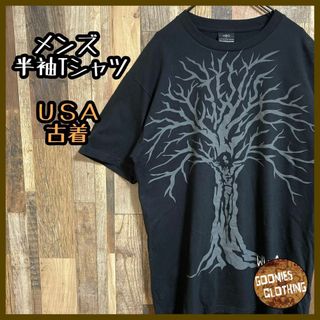 メンズ ビッグプリント 半袖 Tシャツ ブラック L USA古着 90s(Tシャツ/カットソー(半袖/袖なし))