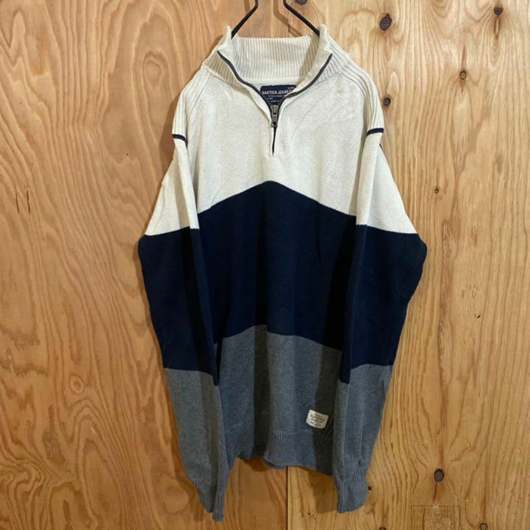 NAUTICA(ノーティカ)のノーティカ ハーフジップ ニット セーター USA古着 90s 冬服 ロゴ 白 メンズのトップス(ニット/セーター)の商品写真