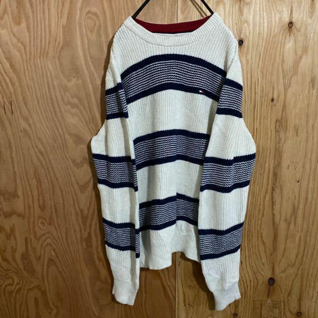 TOMMY HILFIGER(トミーヒルフィガー)のトミーヒルフィガー ボーダー ニット セーター USA古着 90s ロゴ 冬服 メンズのトップス(ニット/セーター)の商品写真