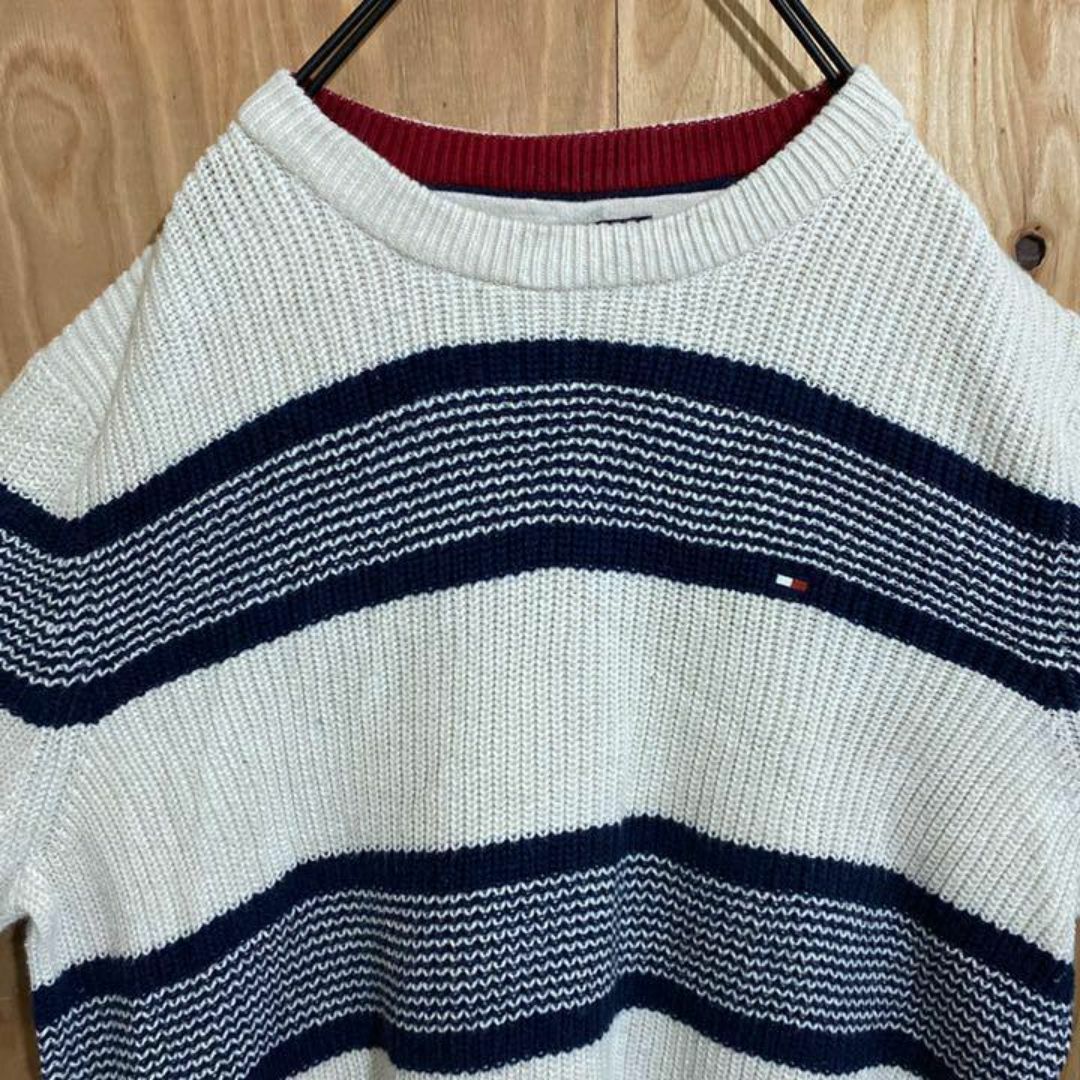 TOMMY HILFIGER(トミーヒルフィガー)のトミーヒルフィガー ボーダー ニット セーター USA古着 90s ロゴ 冬服 メンズのトップス(ニット/セーター)の商品写真